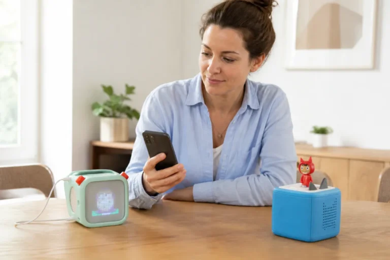Parent diagnostiquant une Yoto Player et une Toniebox qui ne fonctionnent plus