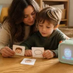 Un enfant cherche les émotions et les intentions d un personnage après une histoire sur Yoto