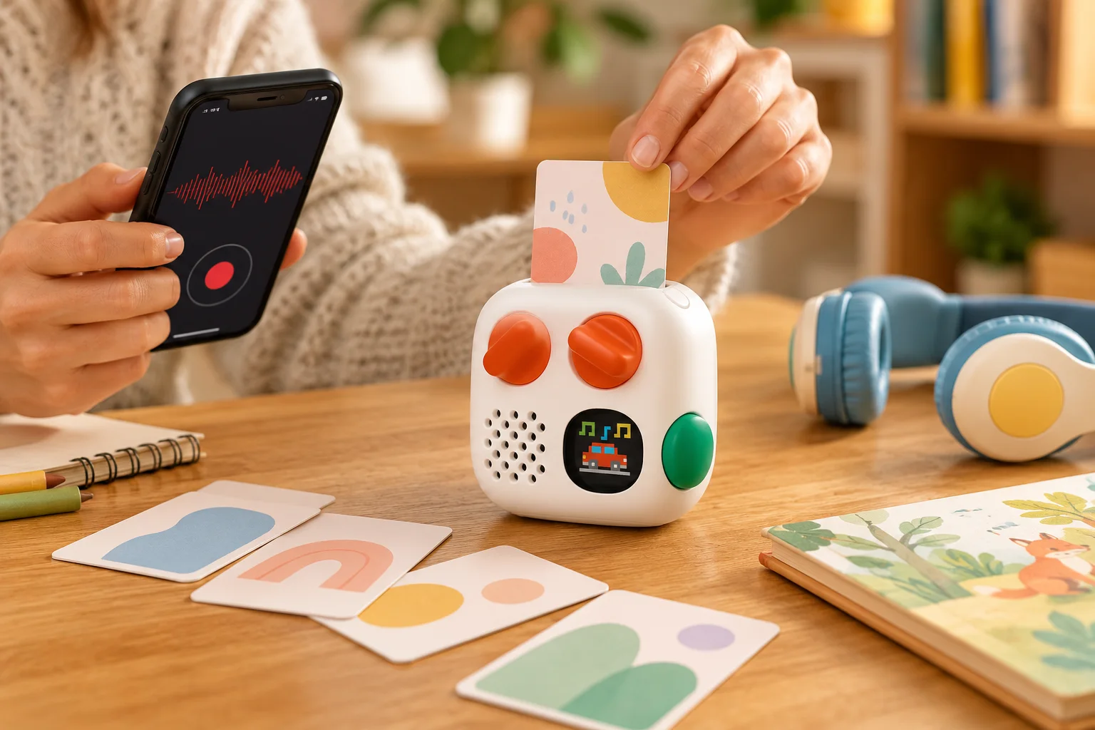 Enregistrement audio et Carte à créer insérée dans un Yoto Mini